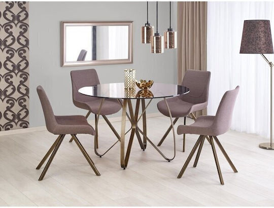 Houston 350 Round Table Dining Room with Glass Surface Gold, Brown 76x76cm