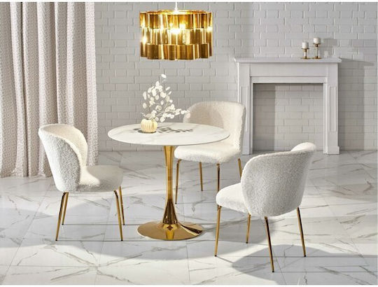 Houston 1349 Round Table Dining Room with Glass Surface White Marble, Gold 75x75cm