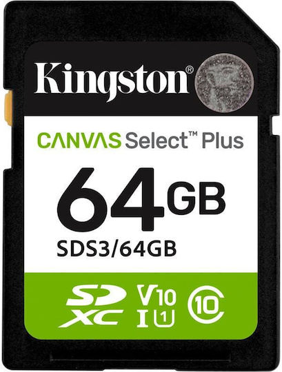 64GB SD Карта Памет Kingston Canvas Select Plus UHS-I U1 V10 Скорост на Четене До 100MB/s