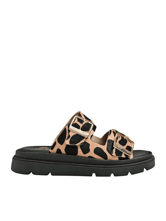 Leather Women's Flat Sandals in Beige Color