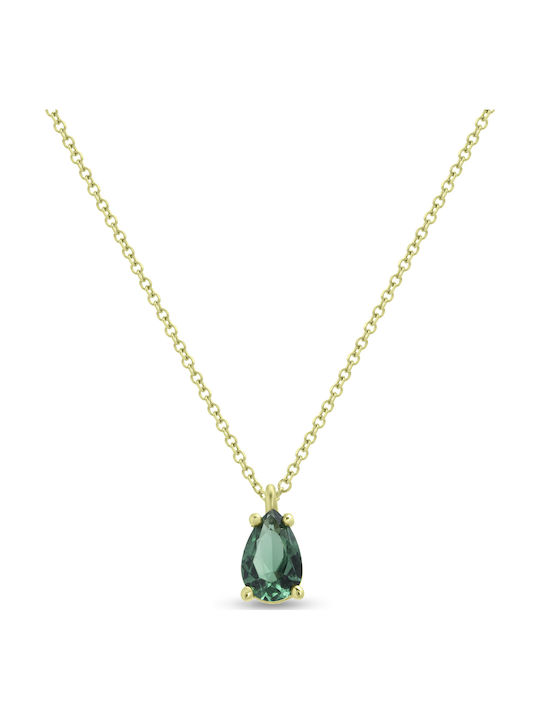 Ortaxidis Necklace with Tear Design in 14K Gold Plated with Green Zircon