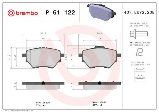 Brembo Brake Pad Set Disc Brake P 61 122