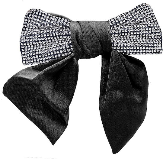 Saten Glam Haarspangen mit Schleife Strass & Metall Clip Schwarz