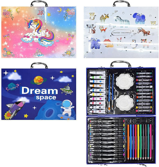 School Colouring Set 68 Pieces Colours Box Handle 30x23x5cm Justnote 703453 Random Design Selection 1 Set 50-3433