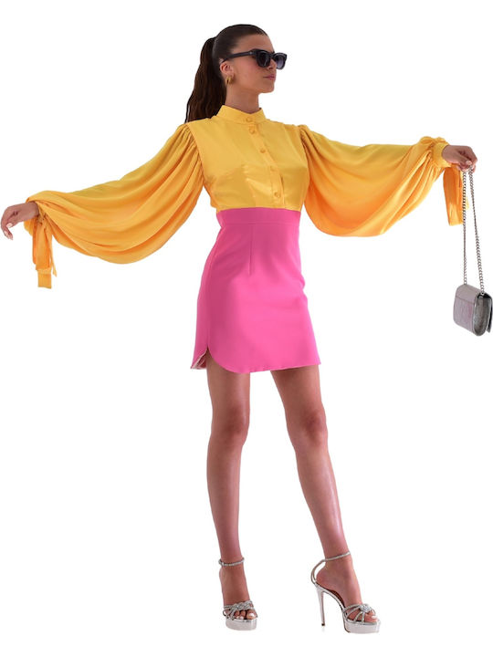 Summer Mini Dress for Wedding / Baptism Yellow-pink