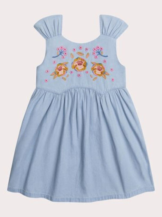 Garden Children's Dress Sleeveless Denim Floral Blue