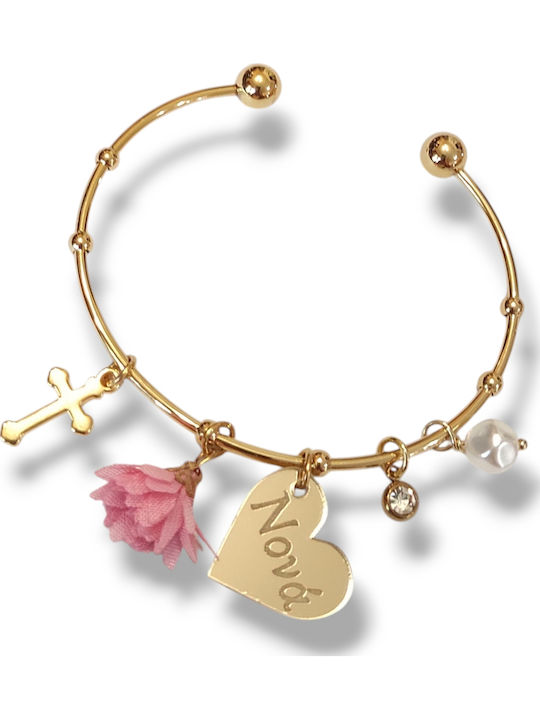 The Art of Beading Women's Steel Handcuff Bracelet Gold Plated with Pearls 7cm MartarikiA94b