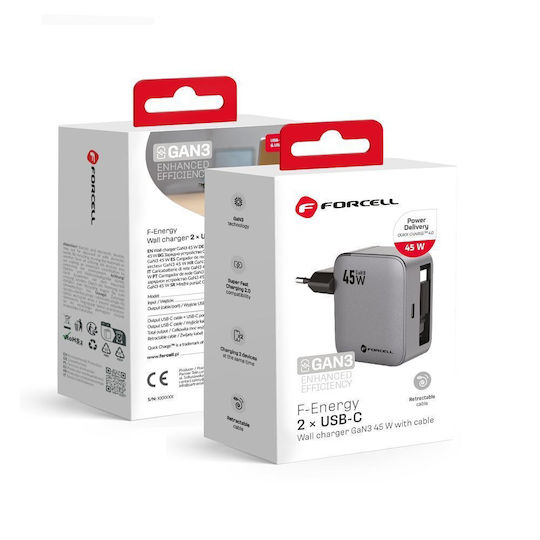 Forcell Φορτιστής Χωρίς Καλώδιο GaN με Θύρα USB-C 45W Power Delivery / Quick Charge 4.0 Γκρι (F-Energy VT-R5)