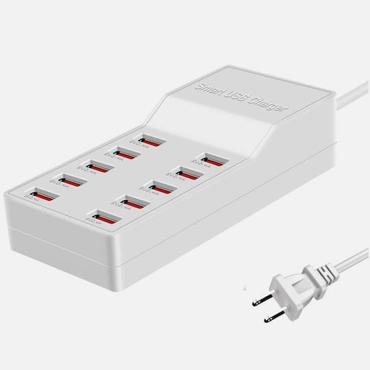 Suport de Încărcare cu 10 Porturi USB-A 50W în culoarea Alb (A-017)