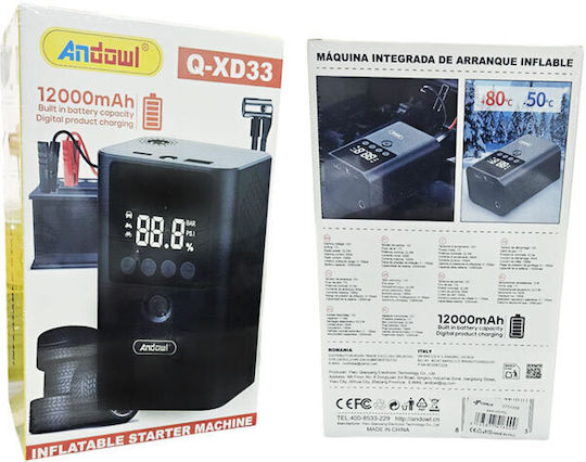 Andowl Qxd33 Portable Car Battery Jump Starter 12000mAh with Power Bank / USB / Pump 12V