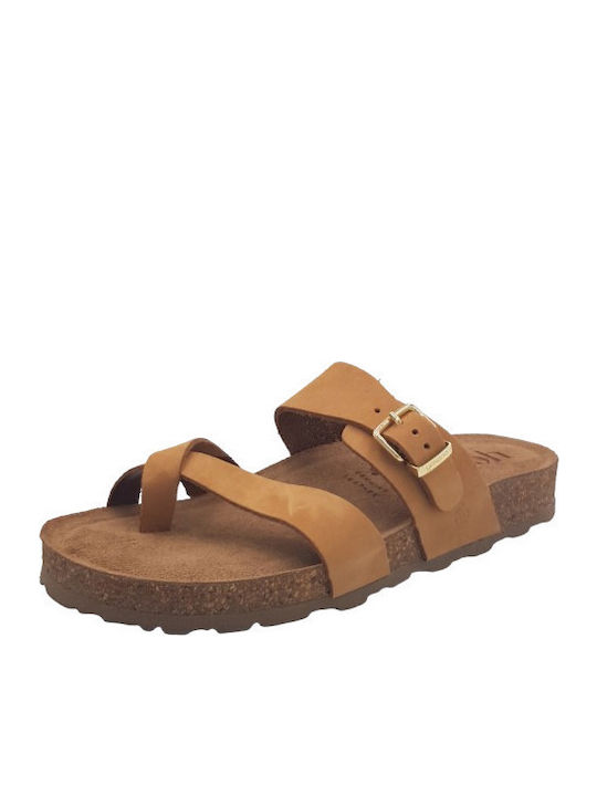 Jerba-091 Leather Women's Flat Sandals Anatomic in Tabac Brown Color