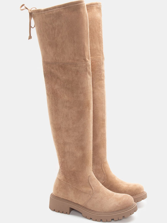 Damenstiefel Über dem Knie Beige