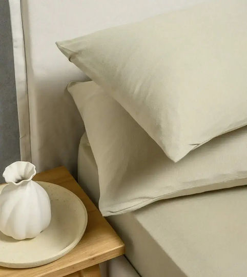 Melinen Sheet Set with 2 Pillowcases Super-Double with Elastic 160x200+35cm. Jersey Greige 3pcs