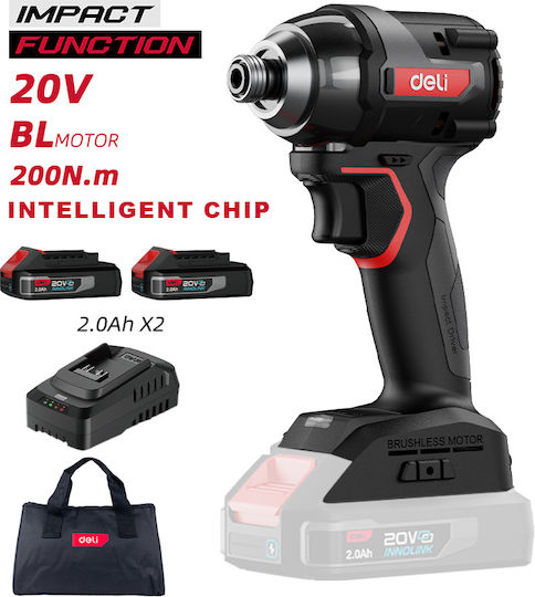 Deli DE-QZ20-1D2 Παλμικό Κατσαβίδι Μπαταρίας Brushless 20V 2x2Ah