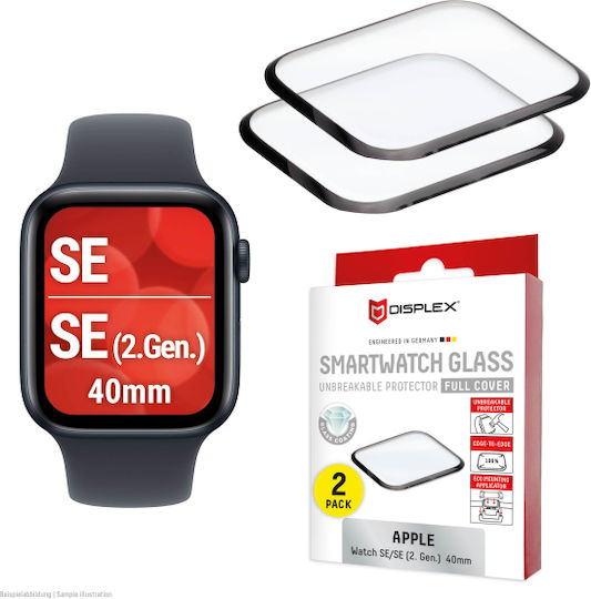 Displex Fc Glas Schutzfolie Für Apple Watch SE (2) 40mm Schwarzes 2er Set