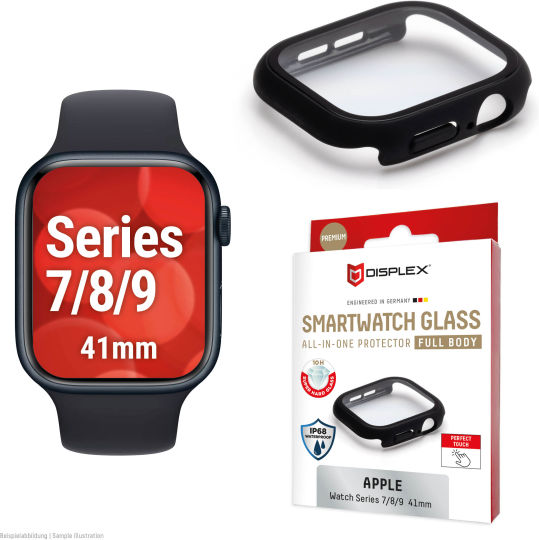Displex Full Body Glass Protector Apple Watch Series 7 8 9 41mm Black