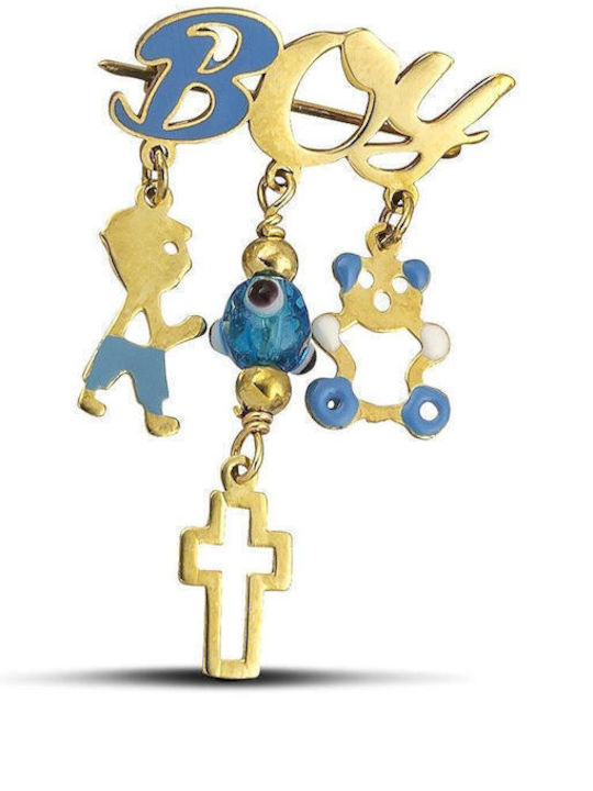 Themelidis Jewels Kinder Sicherheitsnadel aus Gold 9K mit Kreuz für Jungen