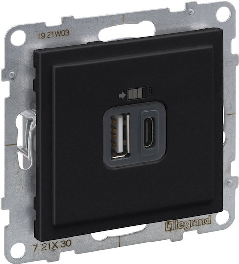 Legrand Suno Walled Power Socket with 2 USB Ports Black