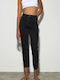High Waist Women's Jean Trousers in Mom Fit Black Denim