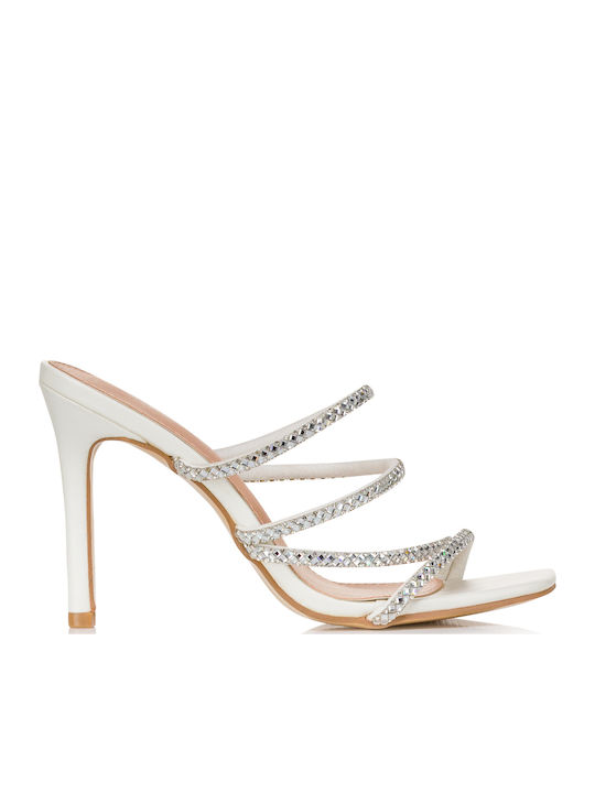 Sweet Shoes Mules με Τακούνι σε Λευκό Χρώμα