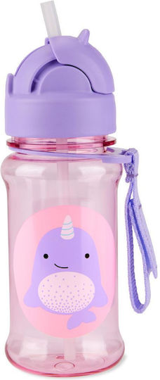 Skip Hop Narwhal Kids Water Bottle Plastic with Straw Pink