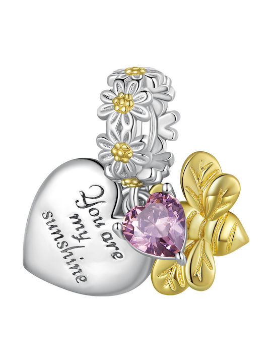 Daskalakis Flower Charm Made of Pink Gold Plated Silver Pink