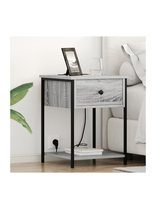 Metal Bedside Table with Glass Surface Grey Son...