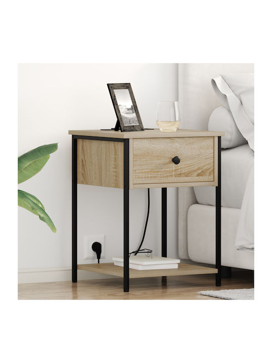 Metal Bedside Table with Glass Surface Sonoma O...