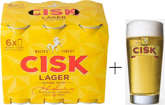 Πακετο Εξάδας Cisk 4.2% 500 Ml Μπυρας Ενα Ποτηρι Cisk