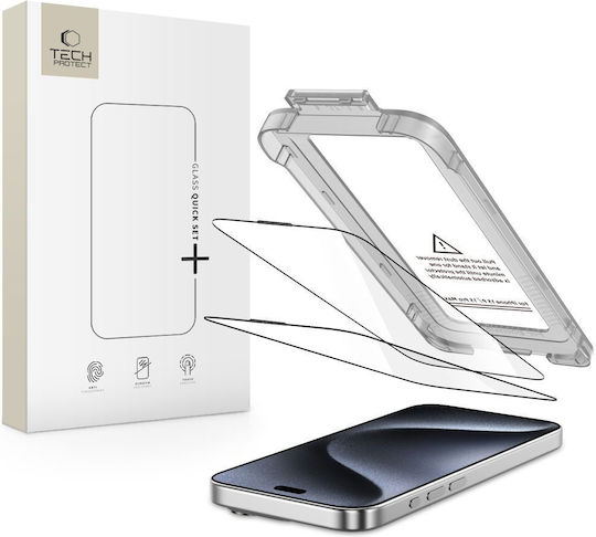 Tech-Protect Quick Set Spy+ Gehärtetes Glas 2Stück Schwarz (iPhone 15 Pro)