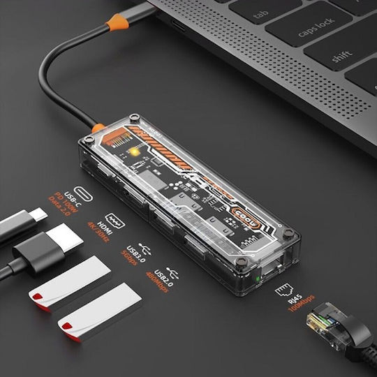 Aoweixun A-012 Hub 5 Θυρών USB 3.0 με σύνδεση USB-A / USB-C / Ethernet Γκρι