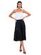 Satin,σατεν Hoch tailliert Midi Rock Cloche Schwarz
