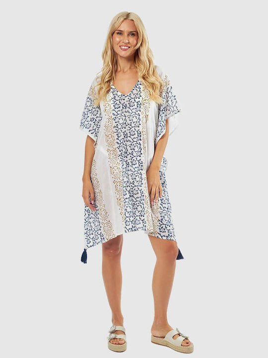 Verde Damen Kaftan Strand Green - White