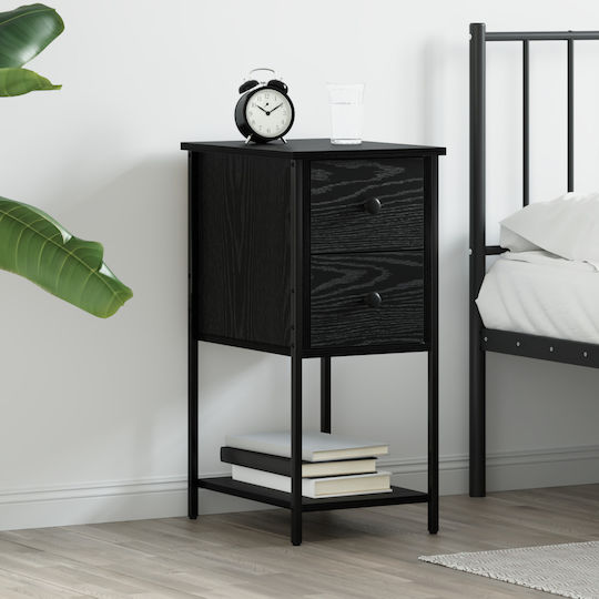 Wooden Bedside Table with Metal Legs Black Oak 32x42x70cm