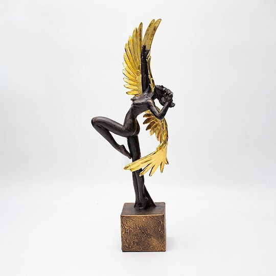 Tischdekoration Figur Frau Flügel Polyresin Gold-Schwarz 13,5x7,5x37cm