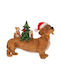 Brown Polyresin Dog Red Hat Animals 21x7.5x16cm