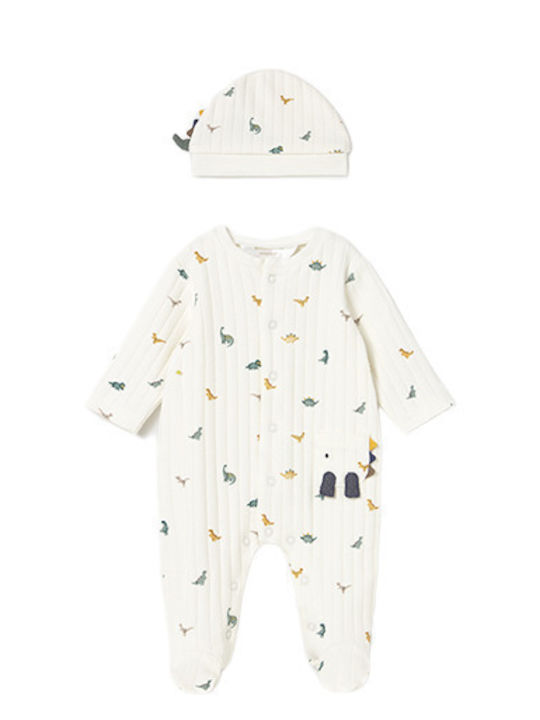 Mayoral Baby Bodysuit Set Long-Sleeved with Cap Ecru 2pcs