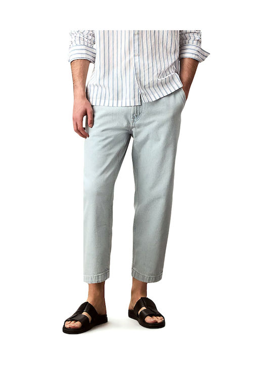 Men's Cropped Jeans Trousers with Loose Tapered Fit Blue