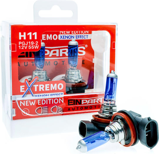 Einparts Лампи Автомобила H11 Халогенни 6000К Хладно бяло 12V 55W 2бр