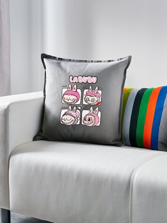 Labubu Pink Sofa Pillow Gray 100% Cotton Fillin...
