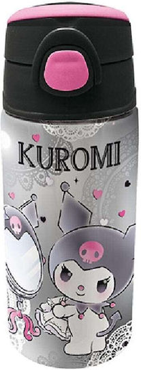 Graffiti Kids Water Bottle Kuromi Stainless Steel with Straw Gray 500ml
