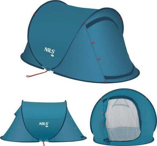 Nils Camping Tent Pop Up Blue 3 Seasons 220x120x95cm