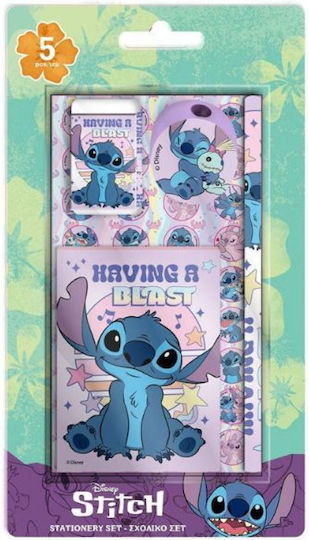 Diakakis Lilo & Stitch Kids Stationery Set with Pencil, Sharpener, Eraser and Notepad 5pcs