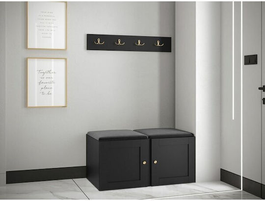 Hartford 376 Entry Furniture with Mirror & Hanger Black Velvet-Black Metal 84x44x42cm