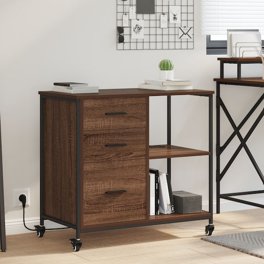 Cabinet De Birou Din Lemn Cu Roți Maro Stejar 76x41x72cm