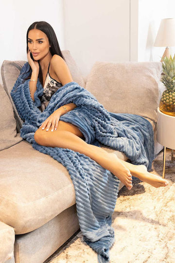 Cotton Market Blanket Fleece Queen 220x240cm Blue
