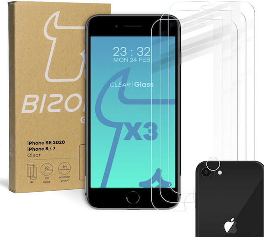 Bizon Glass Clear Tempered Glass 3 Pieces + Lens iPhone SE 2022/2020 8/7