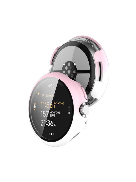 Bizon Husă+Sticlă Husă Ceas Sticlă Google Pixel Watch 3 41mm Alb-roz