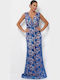 Maxi Abendkleid mit Spitze & Transparenz Blau