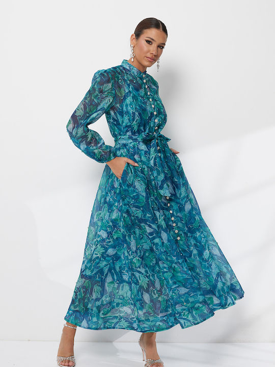 Lynne Midi Βραδινό Φόρεμα Σατέν Κρουαζέ Πράσινο 150-511096